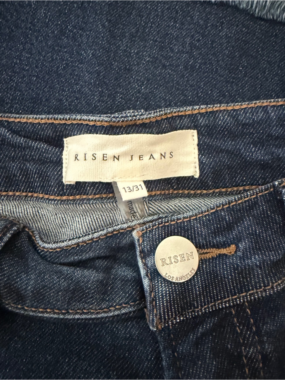 Risen Dark Indigo Cropped Cargo Jeans with Frayed Hem - Picture 3 of 7